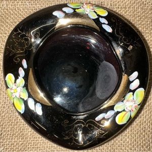 Amethyst Handpainted Floral Ashtray Bohemian Trinket Bowl 5”x2” Vtg. Art‎ Glass